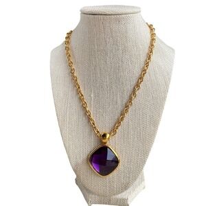 Joan Rivers Collection Purple Faceted Gemstone Necklace Gold Tone Link Bold